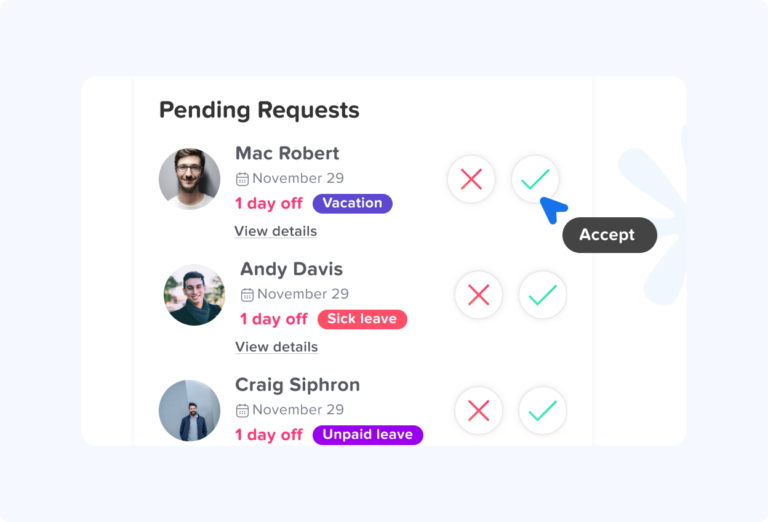 Accept reject requests 1 Real-Time Employee Availability: Know Who’s Working, Away, or on Leave