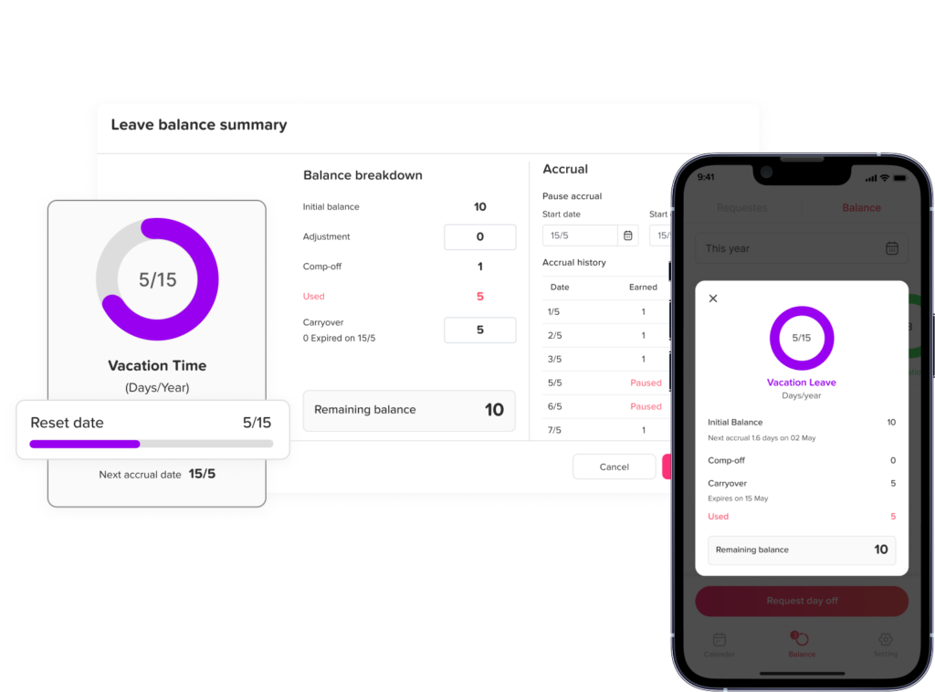 Day Off app feature showing employee leave tracking, PTO management and absence scheduling – Day OffDay Off
