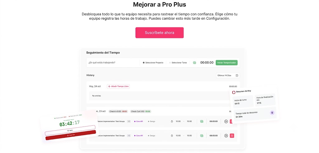 Actualización a Pro Plus para seguimiento del tiempo en Day Off