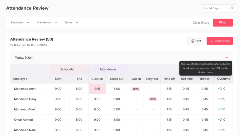 Day Off attendance tracking screen displaying Time Attendance Tracker To Manage Work Hours And PTO
