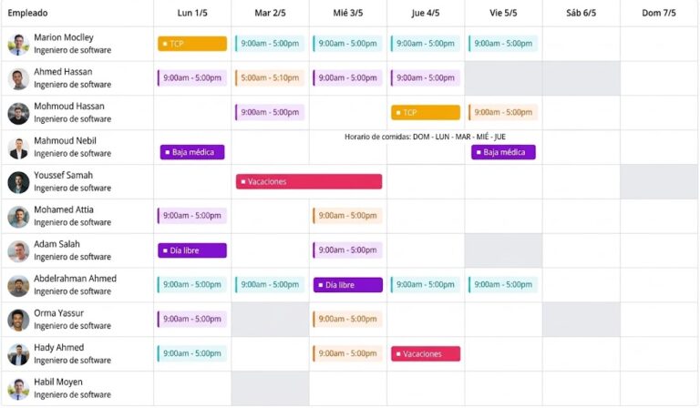 Calendar 1 Cómo registrar las horas de trabajo de los empleados y el tiempo libre juntos