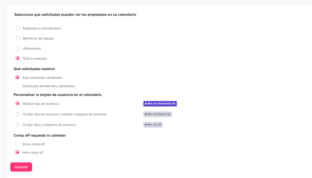 Configuracion de visibilidad del calendario de ausencias Cómo gestionar los días festivos y el PTO en un solo calendario