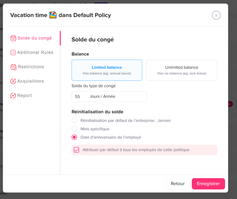 Date d'anniversaire de l'employé