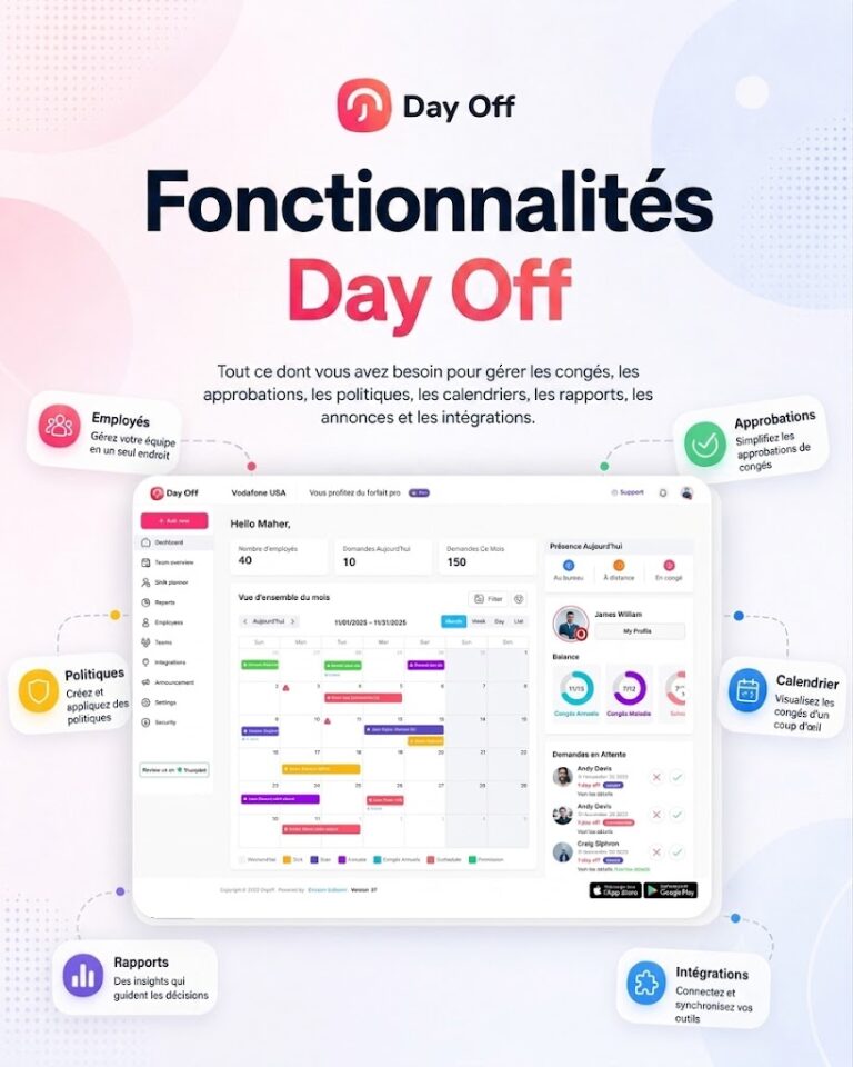 Découvrez toutes les fonctionnalités de Day Off