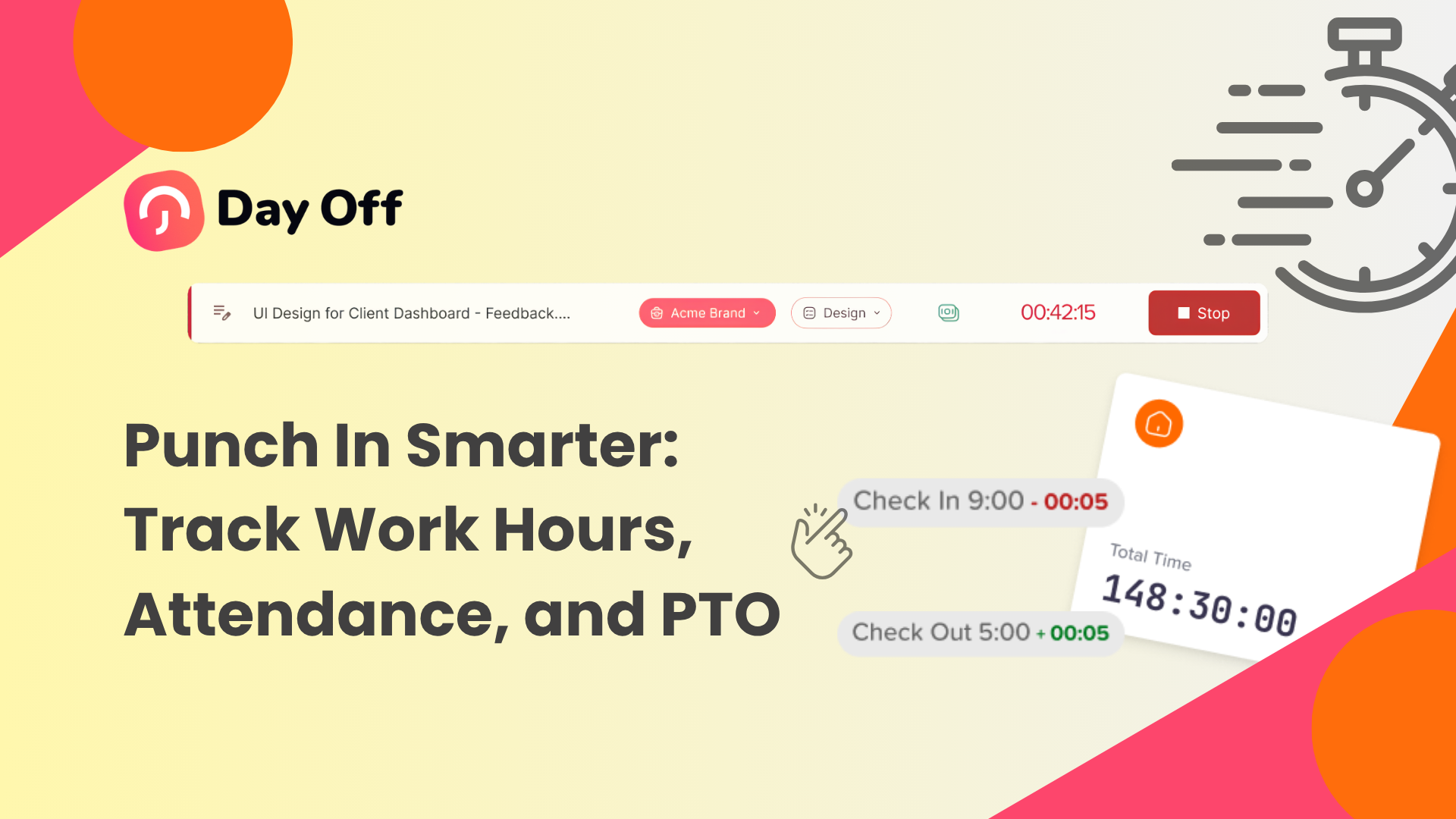 Day Off employee punch card dashboard showing time tracking, attendance monitoring, and PTO management features.
