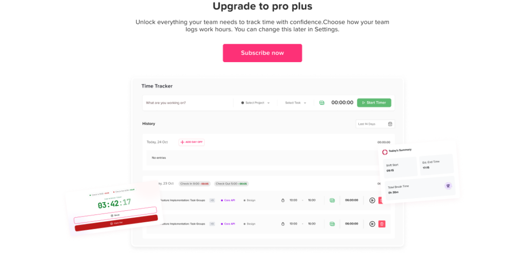 Upgrade to Pro Plus for Time Tracking in Day Off
