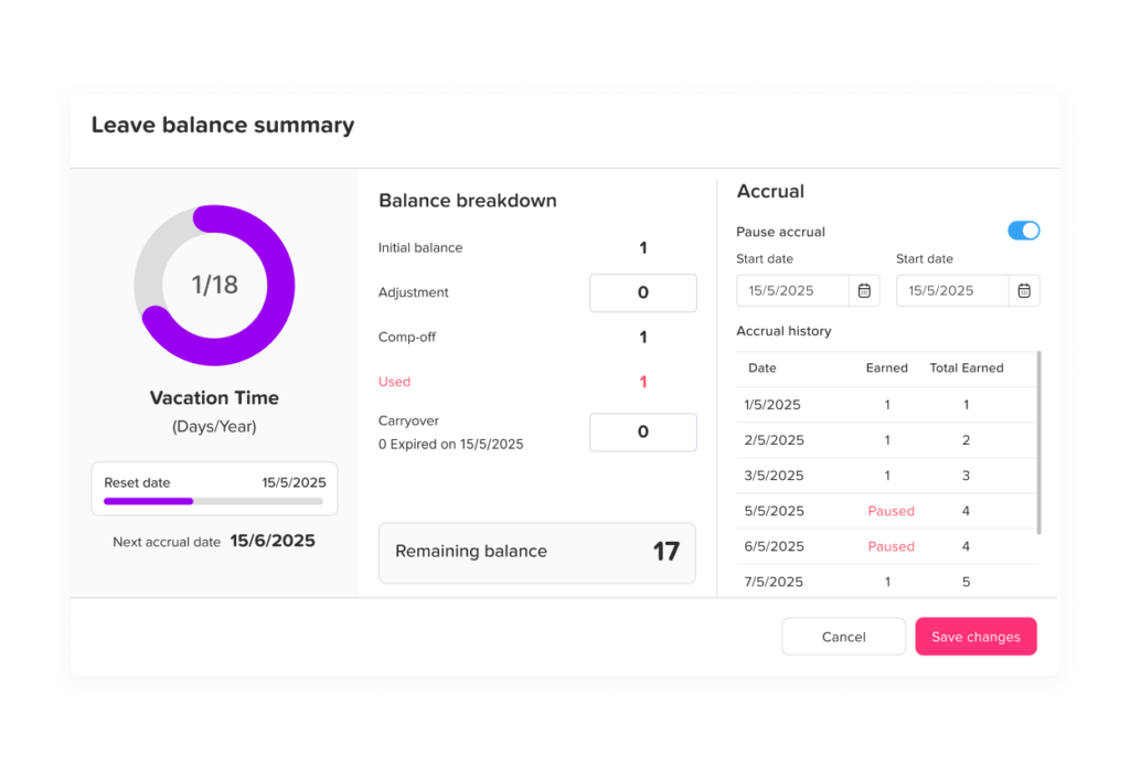 Day Off app feature showing employee leave tracking, PTO management and absence scheduling – Day Off