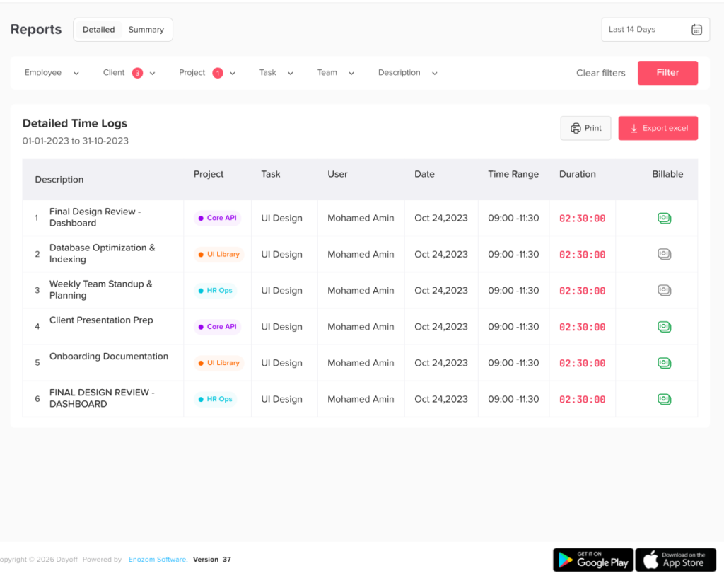 Absence and attendance report in Day Off app with leave statistics, trends and team analytics – Day OffDay Off