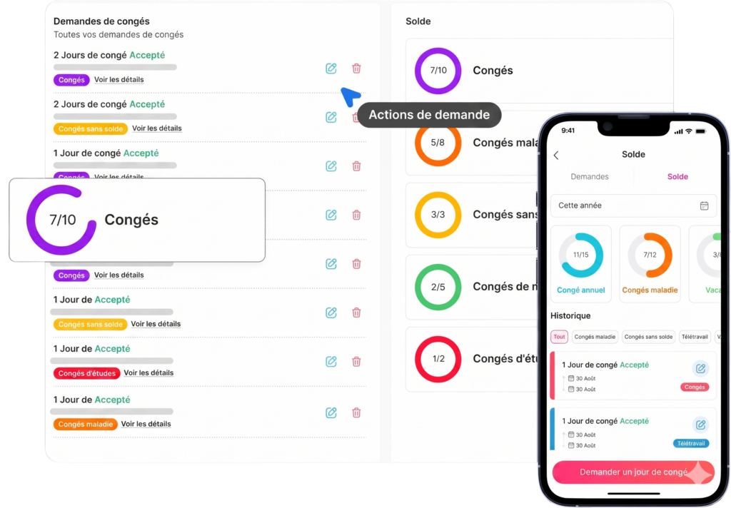 Fonctionnalité de l'application Day Off pour le suivi des congés, la gestion des RTT et la planification des absences – Day OffDay Off