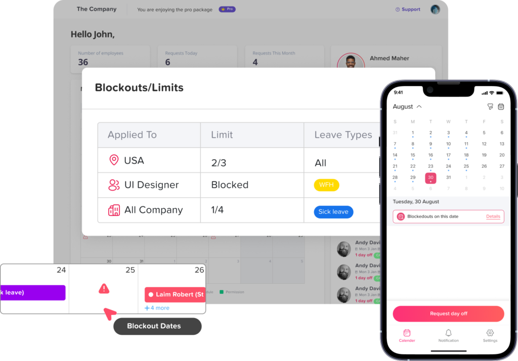Day Off app feature showing employee leave tracking, PTO management and absence scheduling – Day OffDay Off