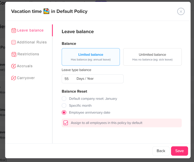 Reset balance based on anniversary date in Day Off