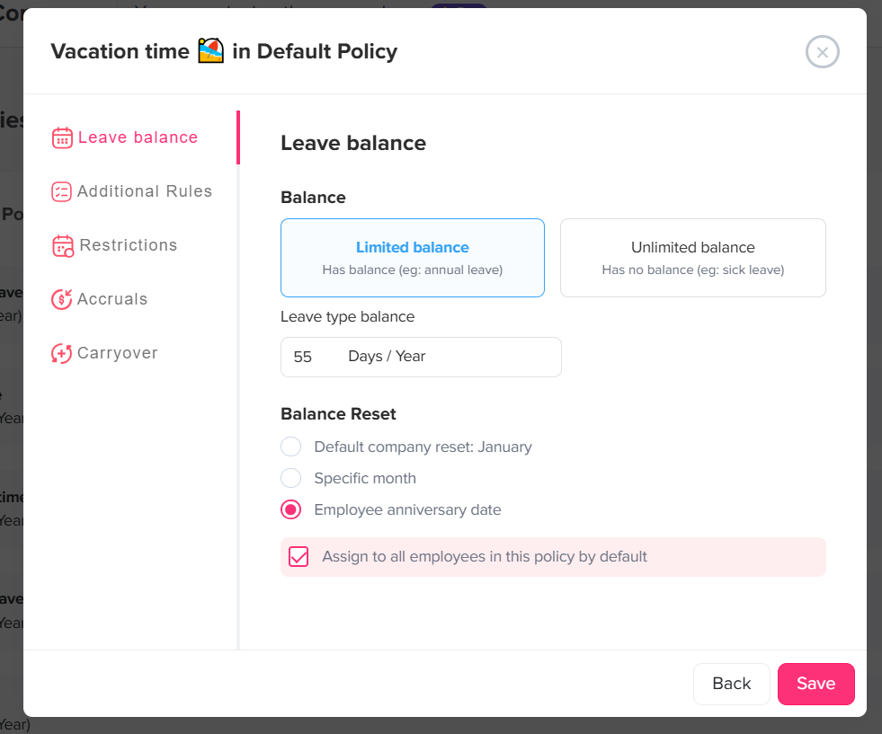 Reset balance based on anniversary date in Day Off