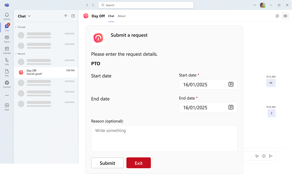 submit request on teams