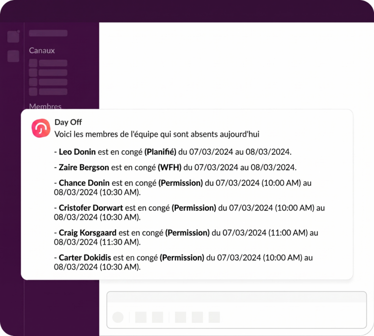 Slack Synchronisation du calendrier PTO : connectez les congés à Google, Outlook et aux calendriers d’équipe