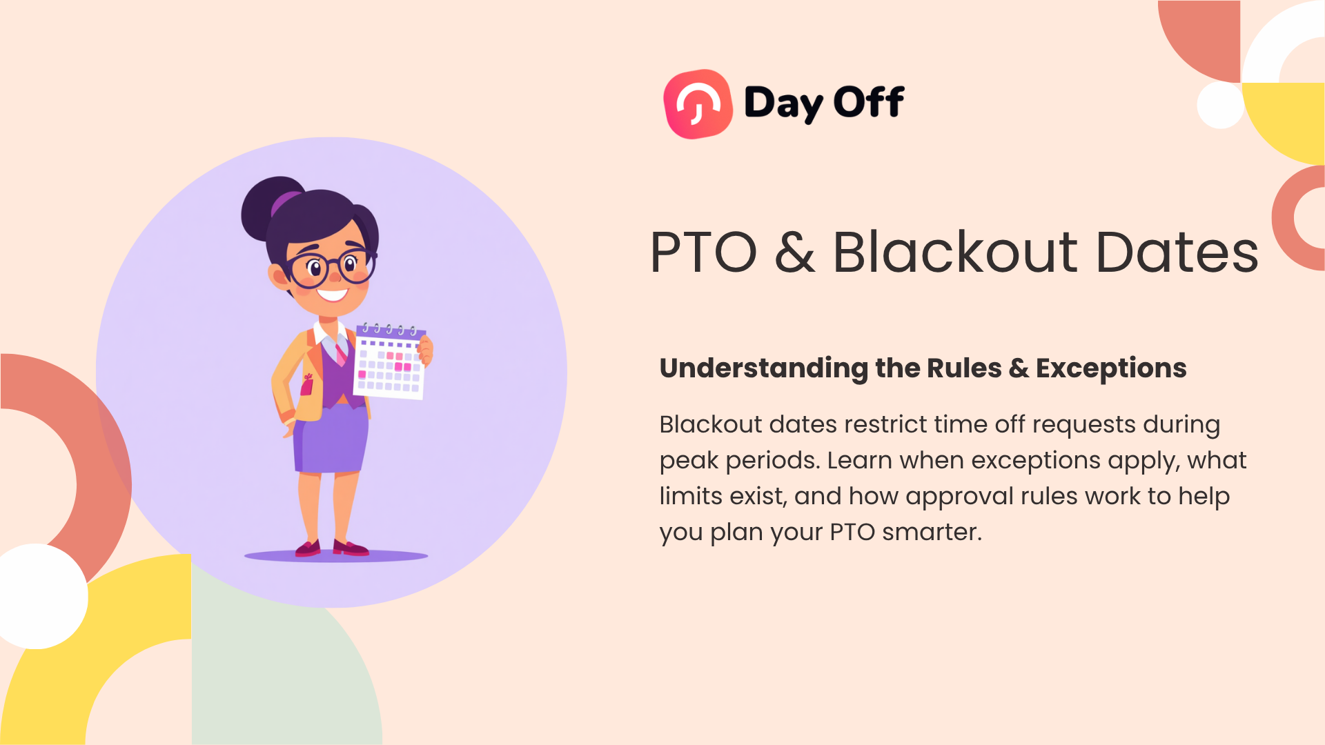 Illustration explaining PTO Requests during blackout dates, including limits, exceptions, and approval rules.