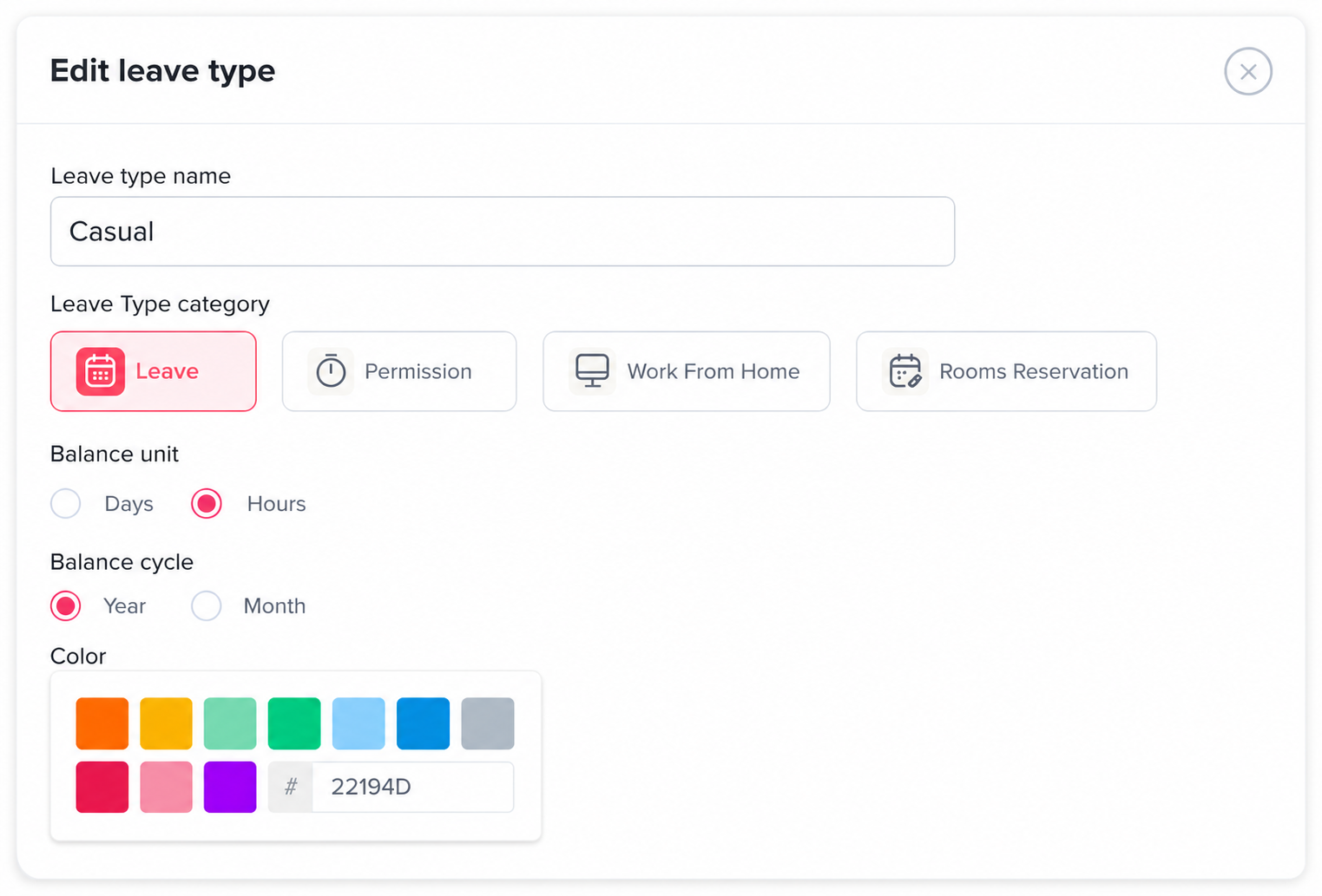 leave type settings Remote Team Status Widget