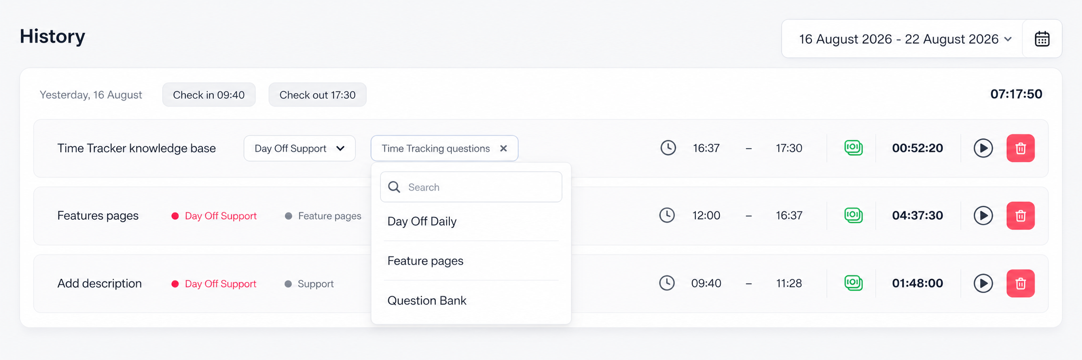 project and task Time Tracker
