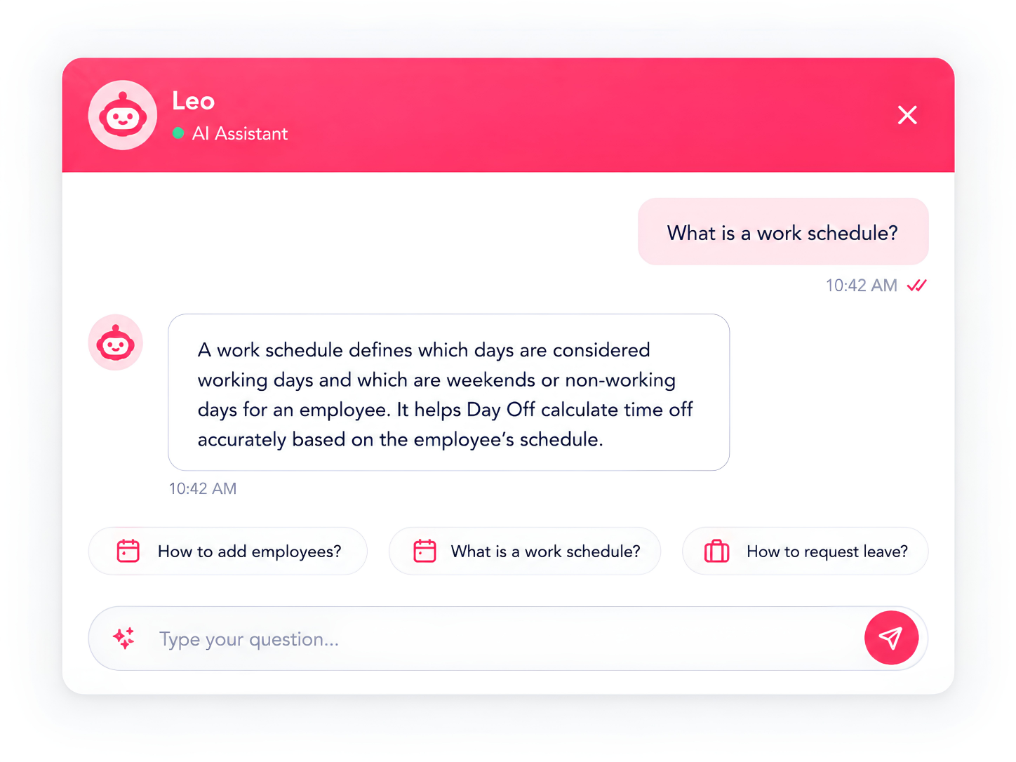work schedule 2 AI assistant