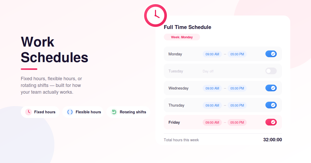 work schedule feature 1 Work Schedule