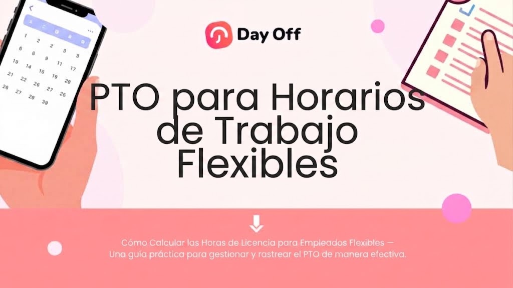 Imagen con el logo Day Off que muestra texto en español sobre cómo gestionar y calcular las horas de PTO para empleados con horarios flexibles.