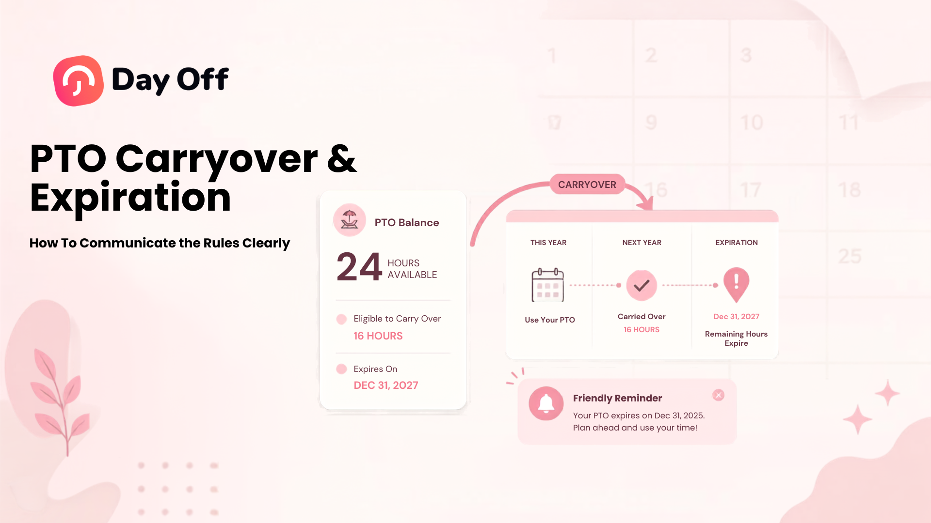 PTO Carryover guide showing balance, carryover hours, and expiration rules.