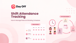 Shift Attendance Tracking illustration showing fixed and rotating employee work schedules.