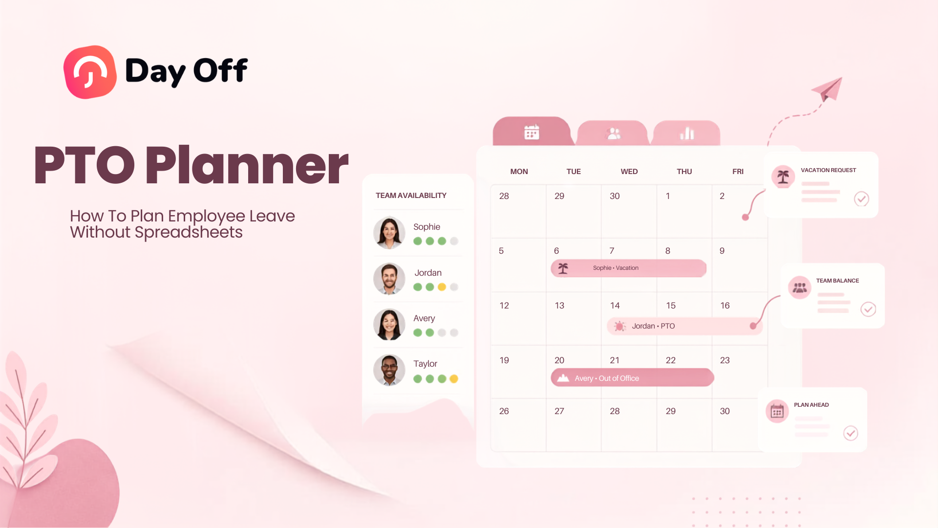 PTO planner showing employee leave, team availability, and vacation scheduling.