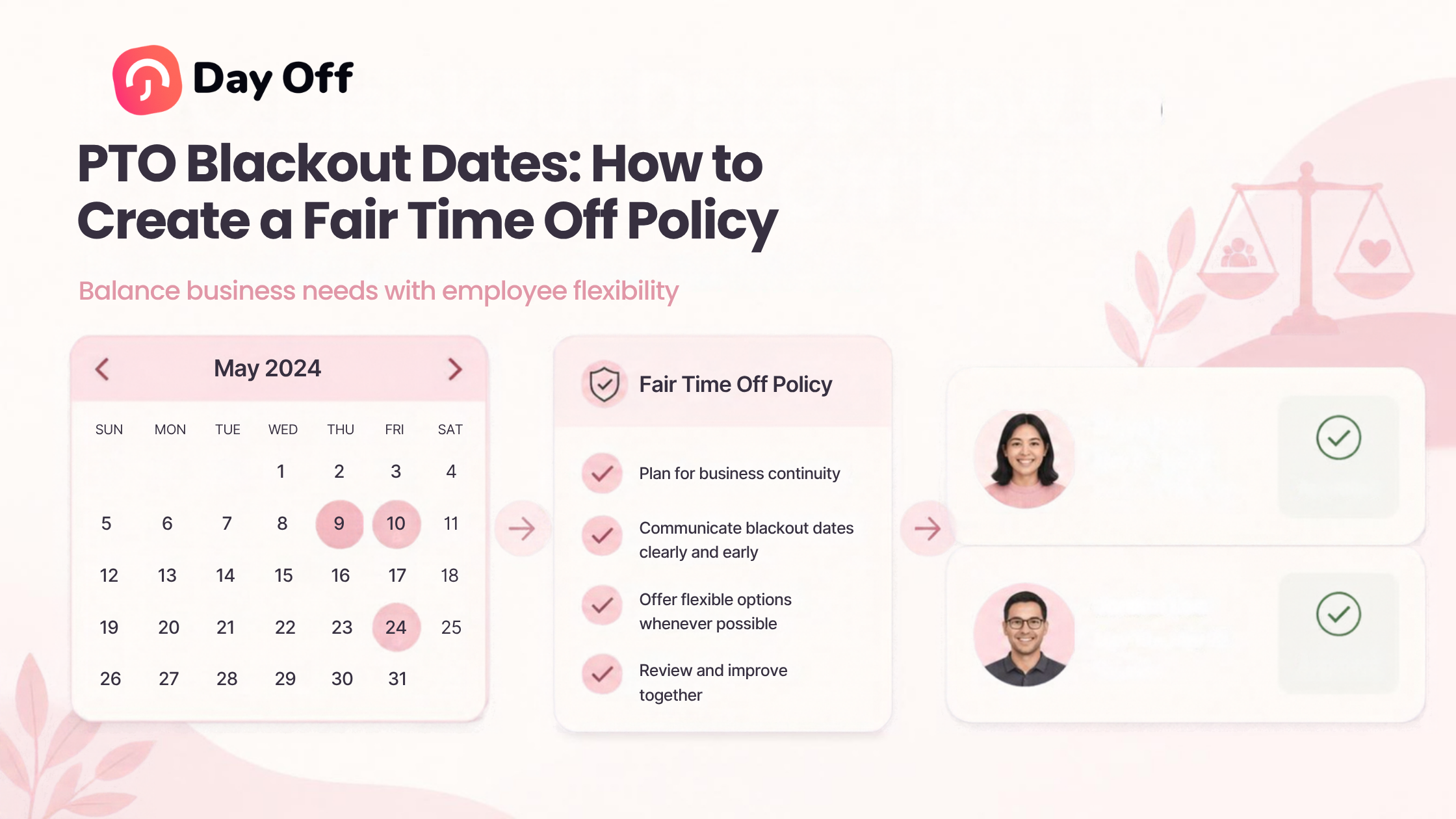 PTO Blackout Dates calendar showing a fair time off policy and employee leave planning.
