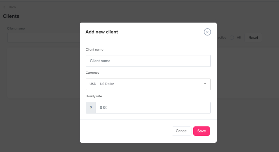 Screenshot add client Time Tracking For Agencies: How To Track Projects And Employee Hours