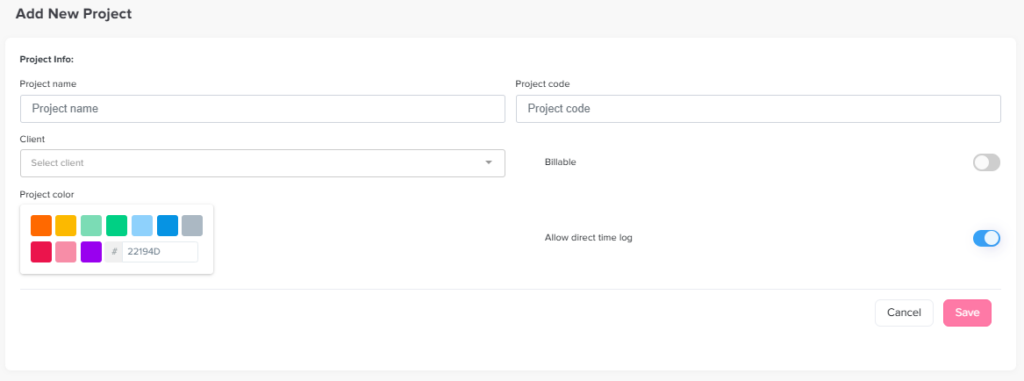 Screenshot add new project Time Tracking For Agencies: How To Track Projects And Employee Hours